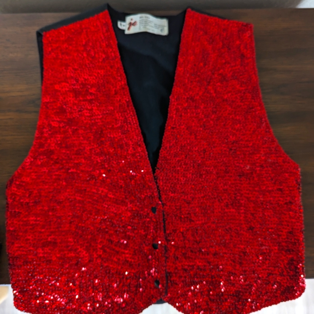 VINTAGE red sequin beaded hot vest